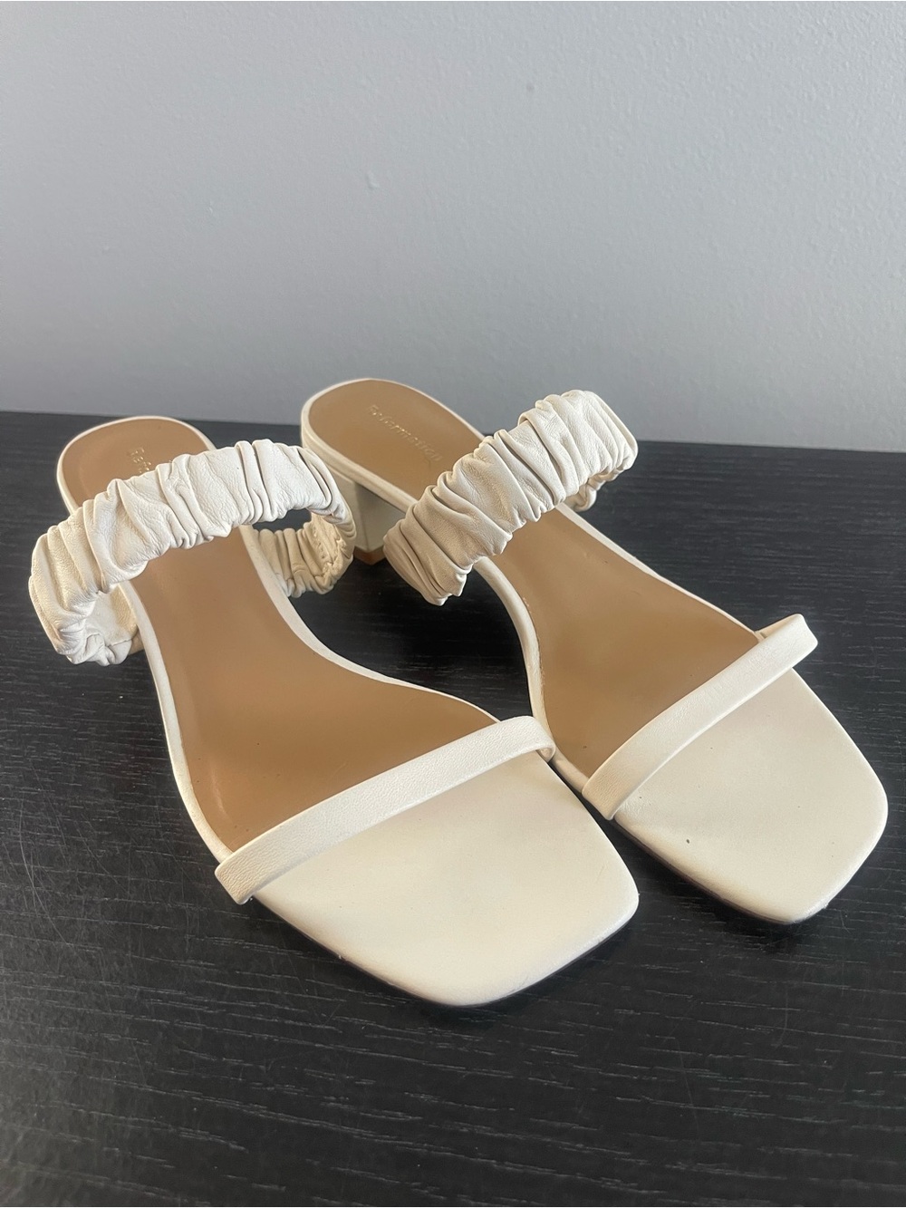 NWOT Reformation Ruched-Strap Block Heel in White Leather